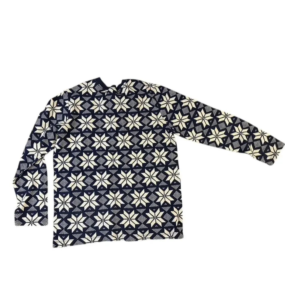 Hanna Andersson Navy Blue & White Snowflake Print Thermal Henley Shirt Sz 12